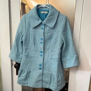 Tullette size Medium Women’s Aqua blue and white checked Peplum Coat